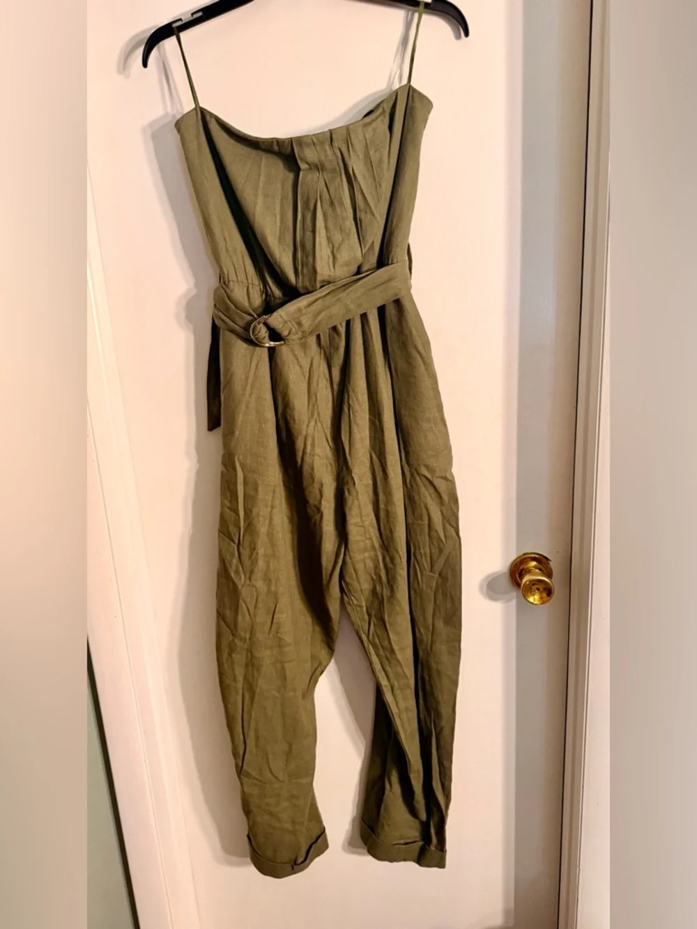 Zara Strapless Olive Green Belted Jumpsuit linen NWT - Picture 4 of 4